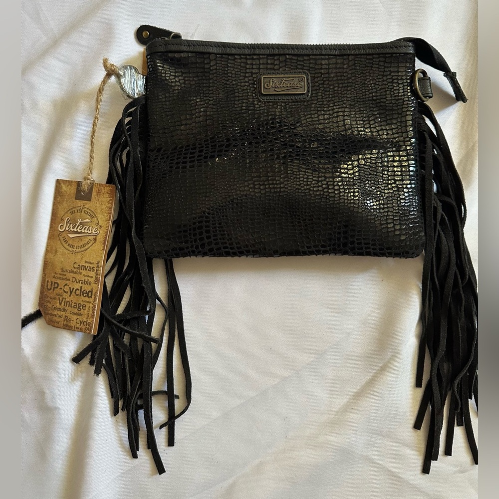 Black Textured Fringe Crossbody Bag